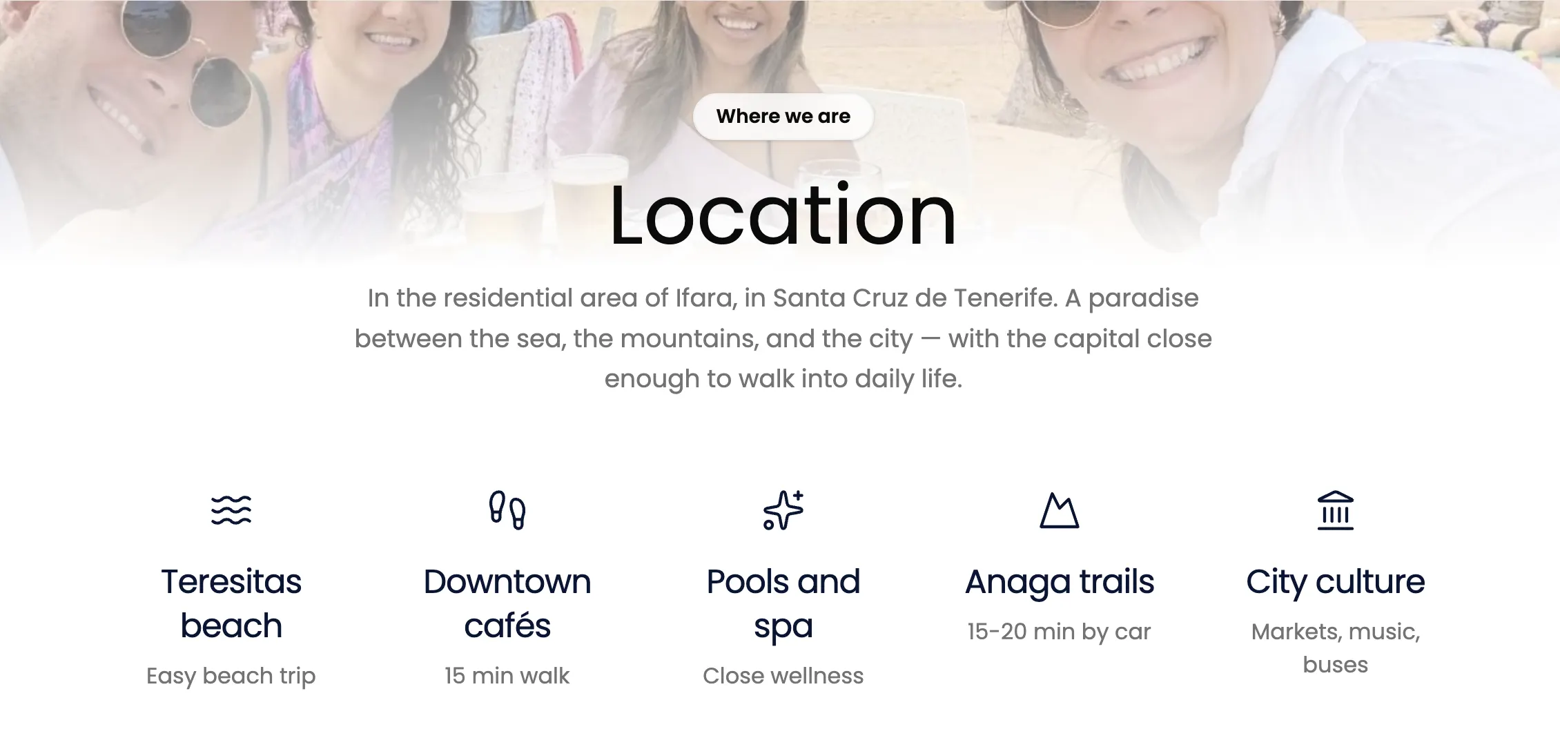 Blue Paradise coliving website section