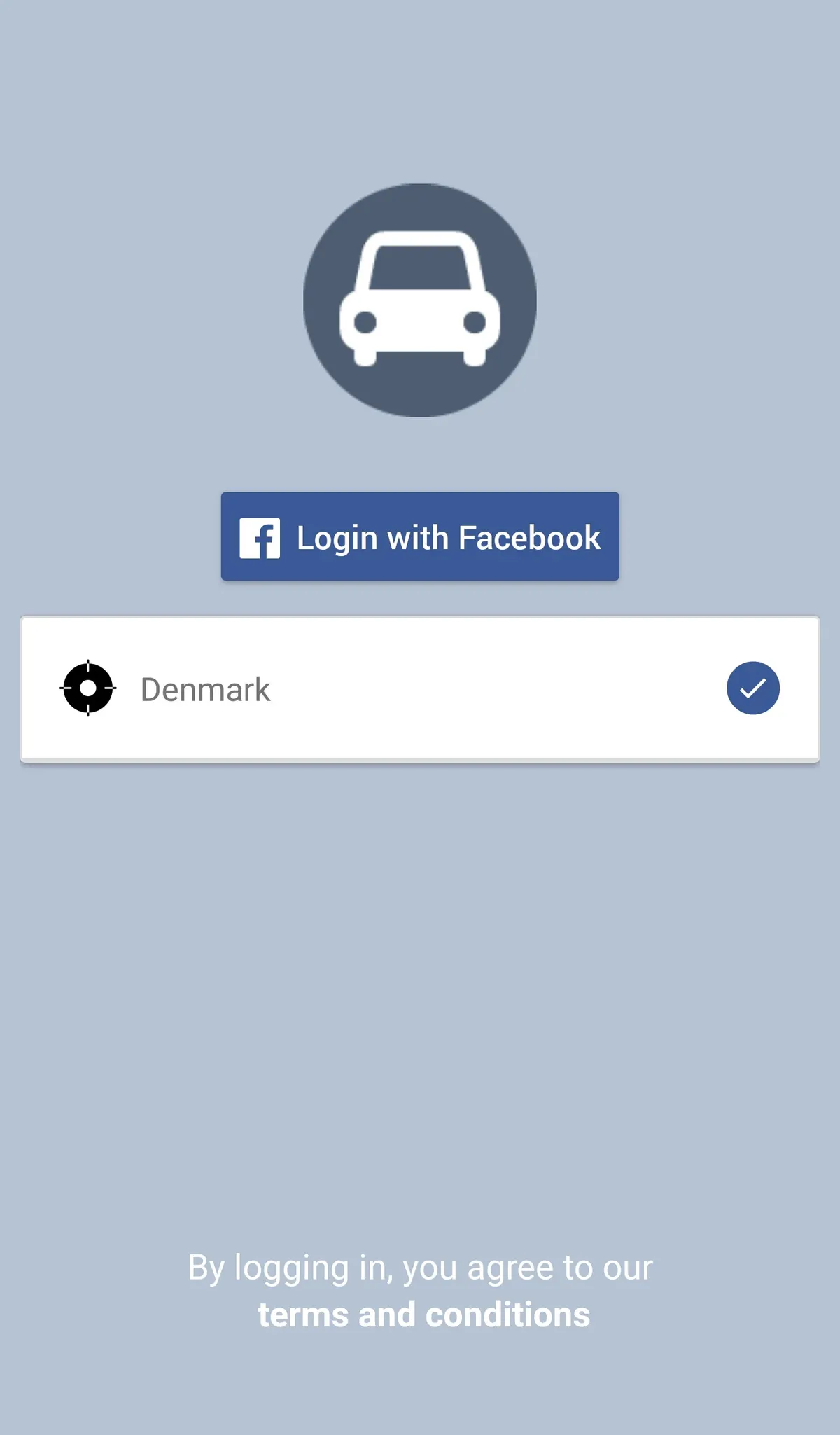 Drivelist login screen with country selection.