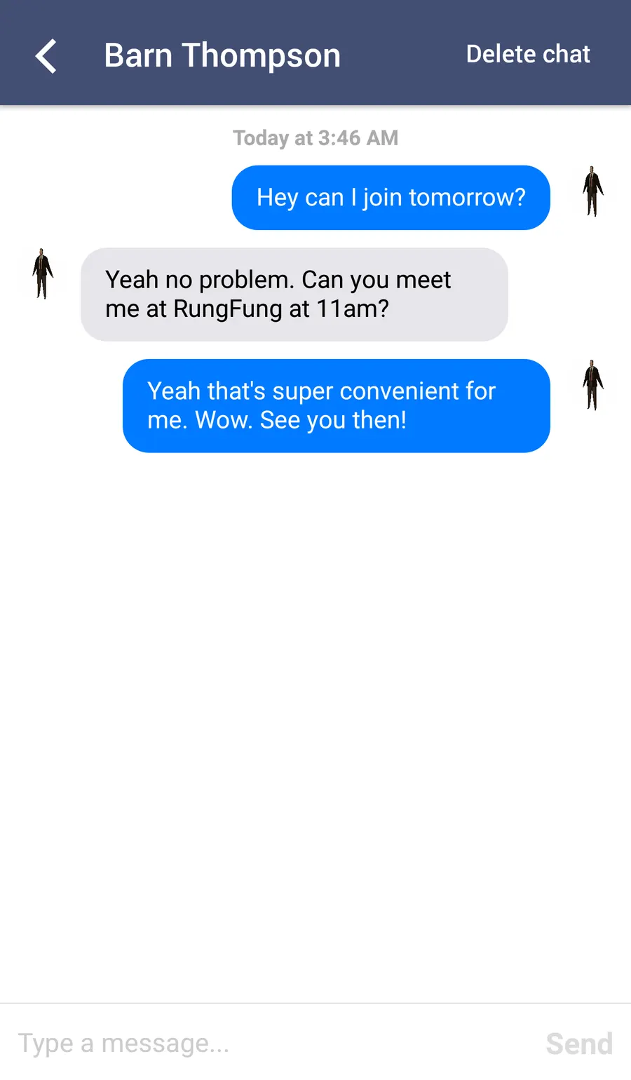 A Drivelist chat between a driver and a passenger.