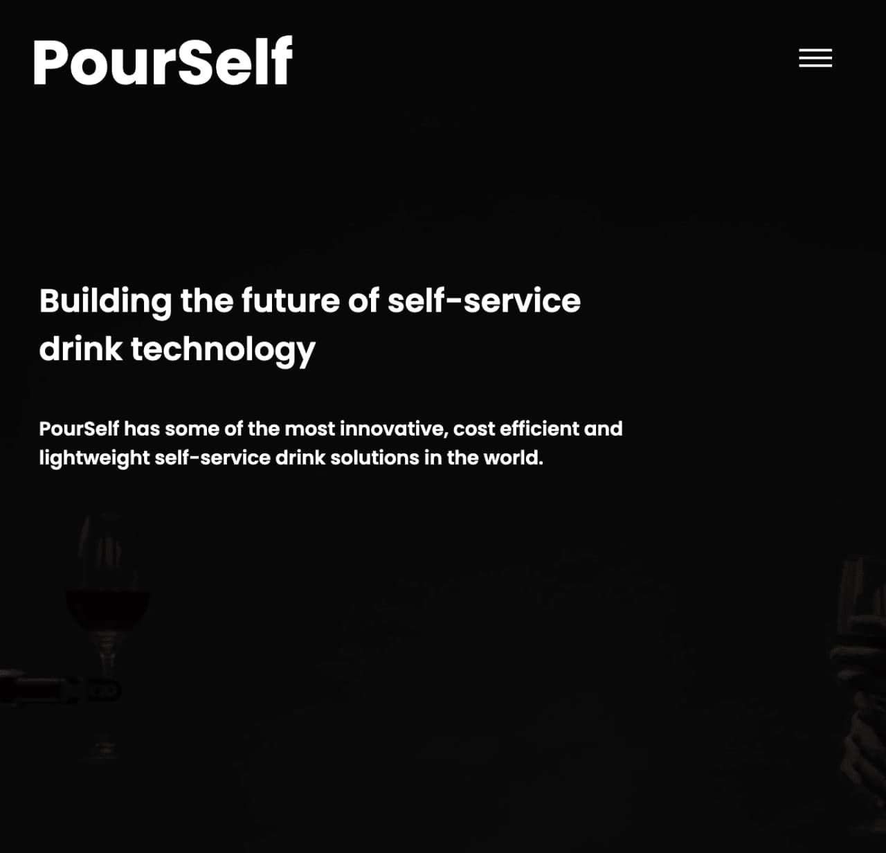 PourSelf public website introducing the self-service drink product