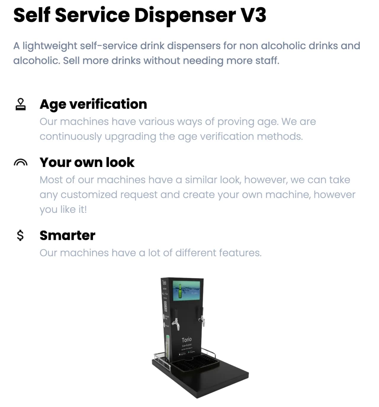 PourSelf website explaining the dispenser and age verification
