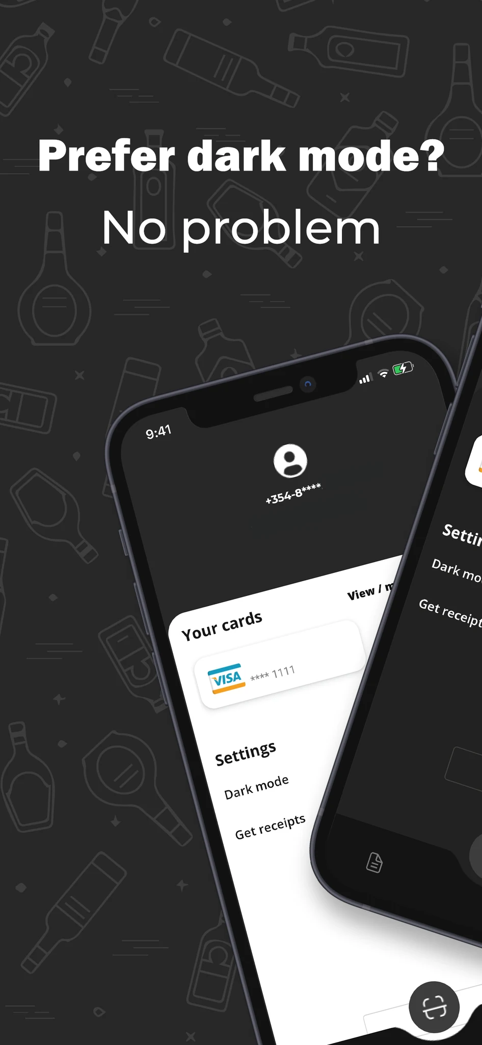 Official Torio app artwork comparing light and dark settings screens with masked account details.